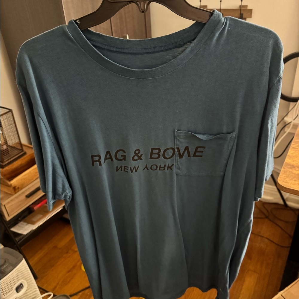 Rag & Bone Men’s Upside Down Logo Blue Tee with Pocket